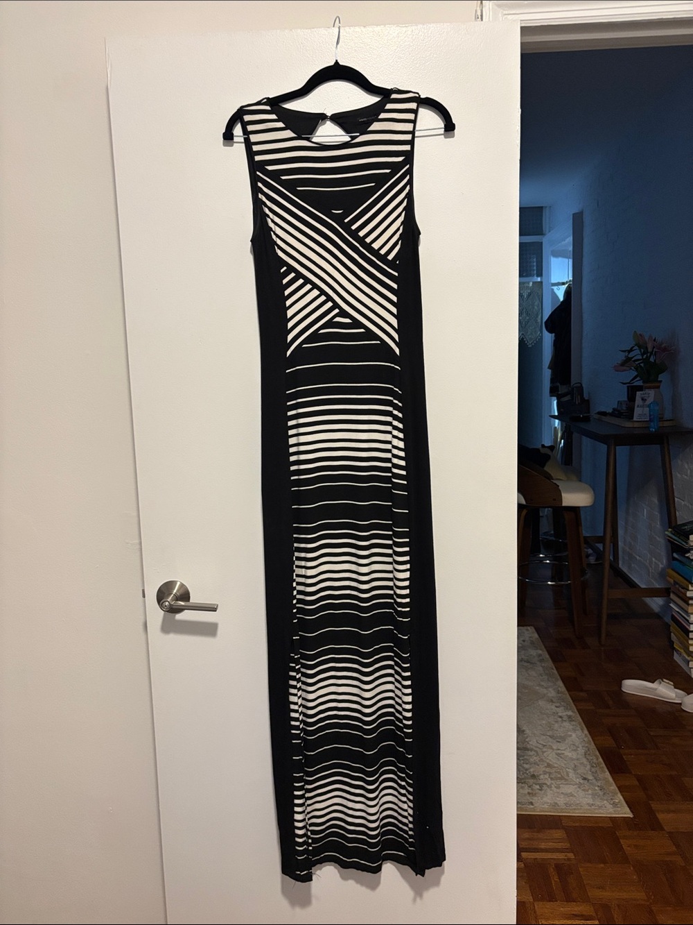 White House Black Market Black and White Striped Maxi Dress